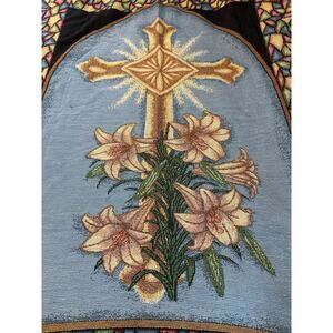 Cross Religious Lillies Blanket Throw‎ Fringe Easter Religious Jesus God Love